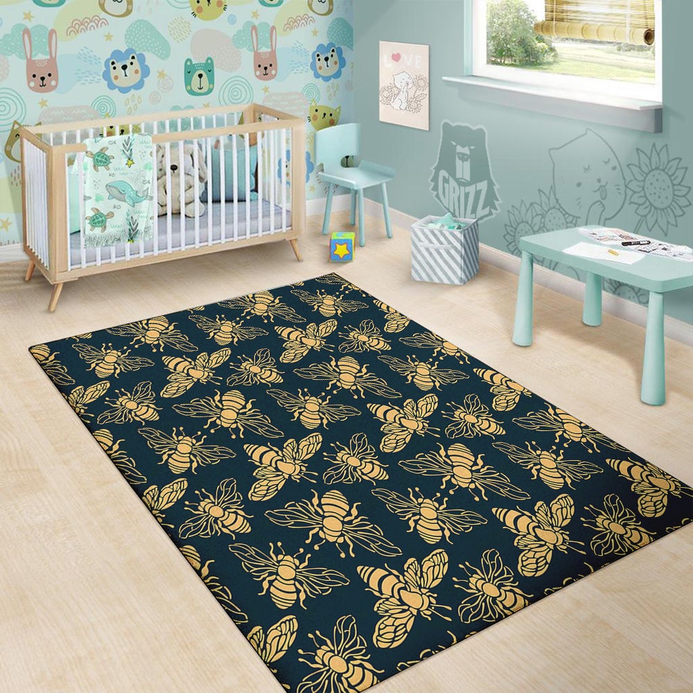 Bee Vintage Print Pattern Floor Mat-grizzshop