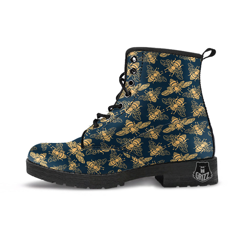 Bee Vintage Print Pattern Leather Boots-grizzshop