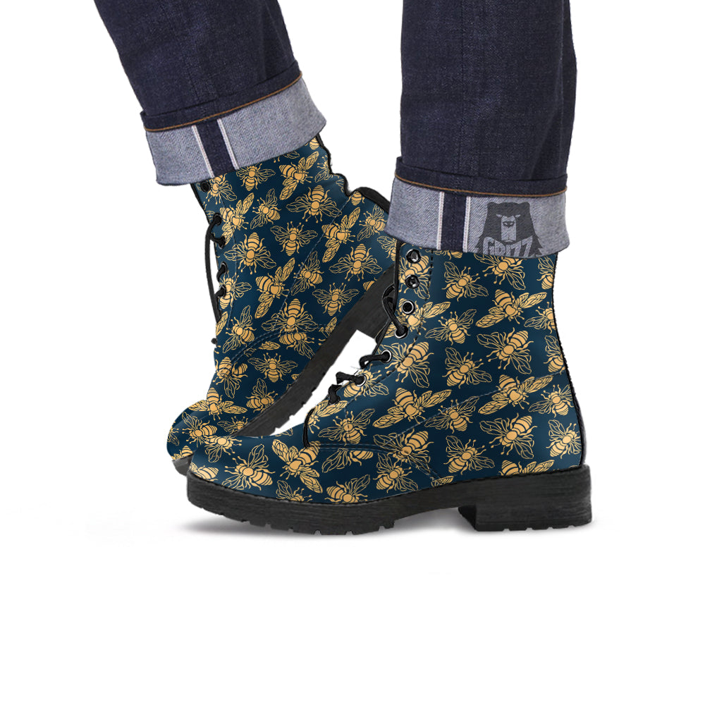 Bee Vintage Print Pattern Leather Boots-grizzshop