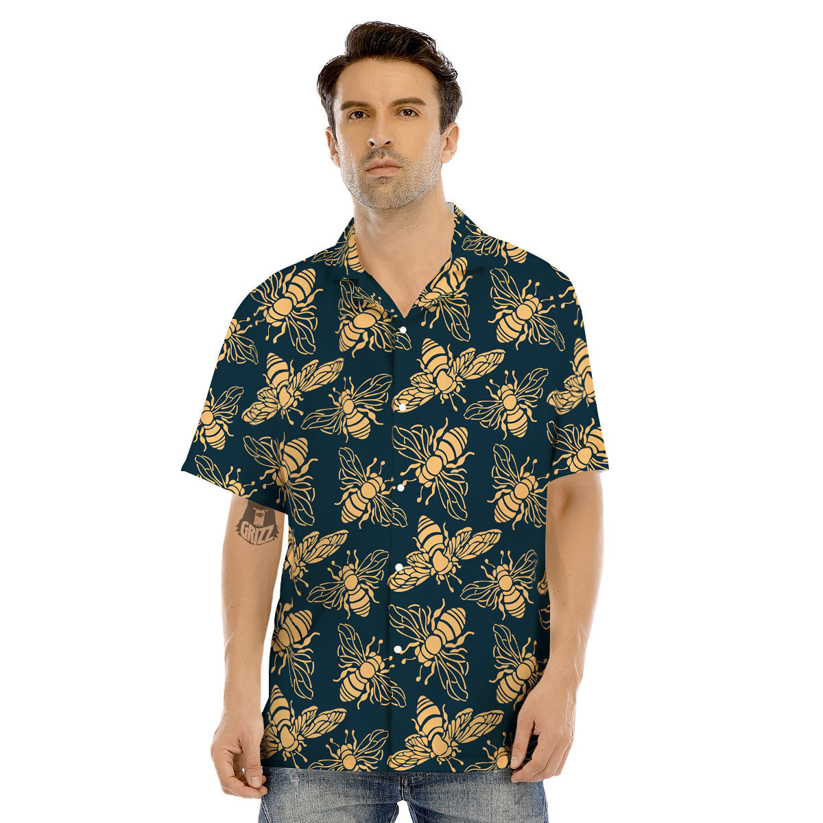 Bee Vintage Print Pattern Men's Hawaiian Shirt-grizzshop