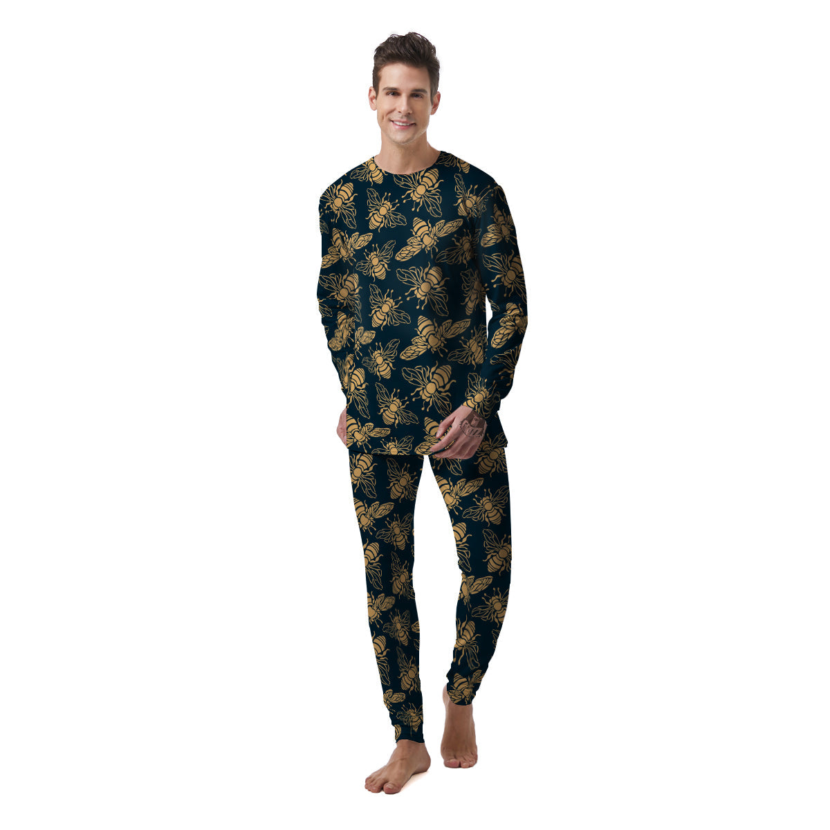 Bee Vintage Print Pattern Men's Pajamas-grizzshop