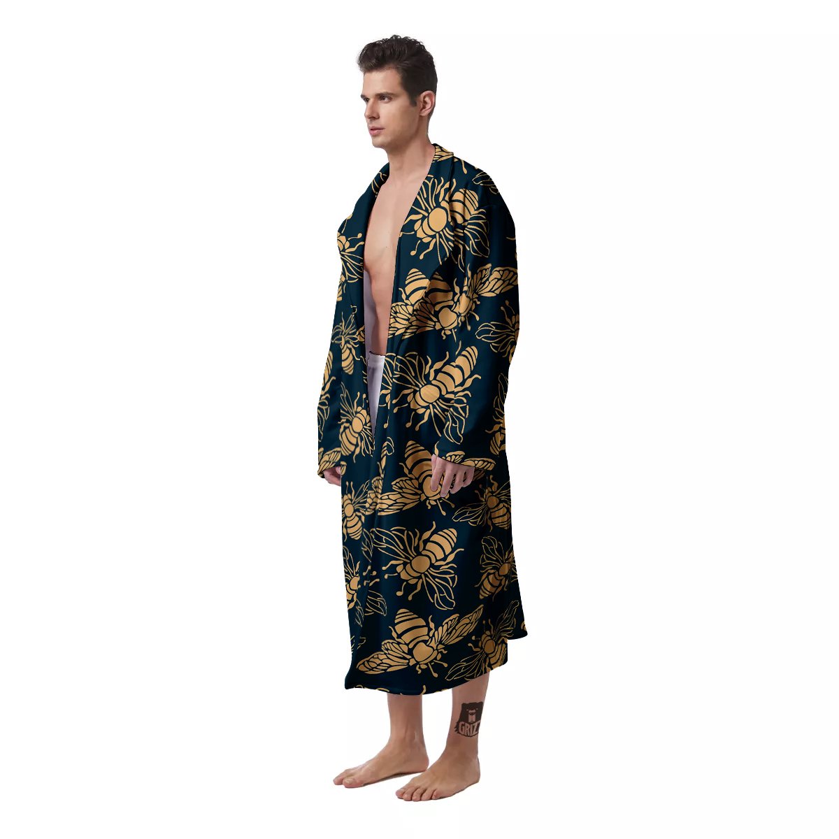 Bee Vintage Print Pattern Men's Robe-grizzshop