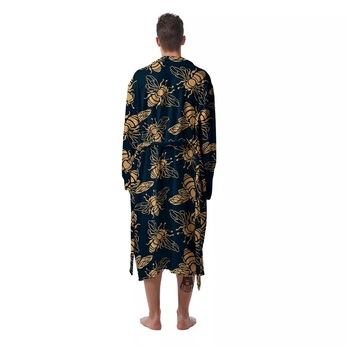 Bee Vintage Print Pattern Men's Robe-grizzshop
