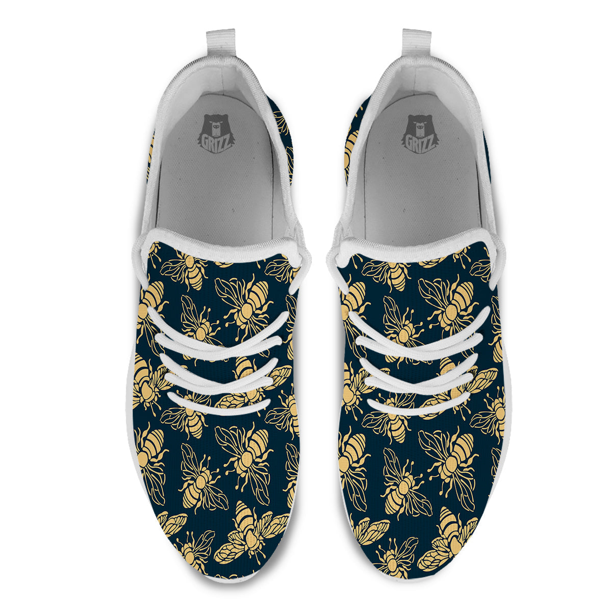 Bee Vintage Print Pattern White Athletic Shoes-grizzshop