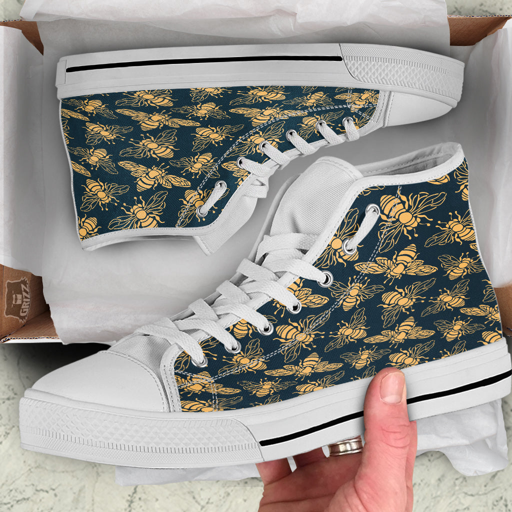Bee Vintage Print Pattern White High Top Shoes-grizzshop
