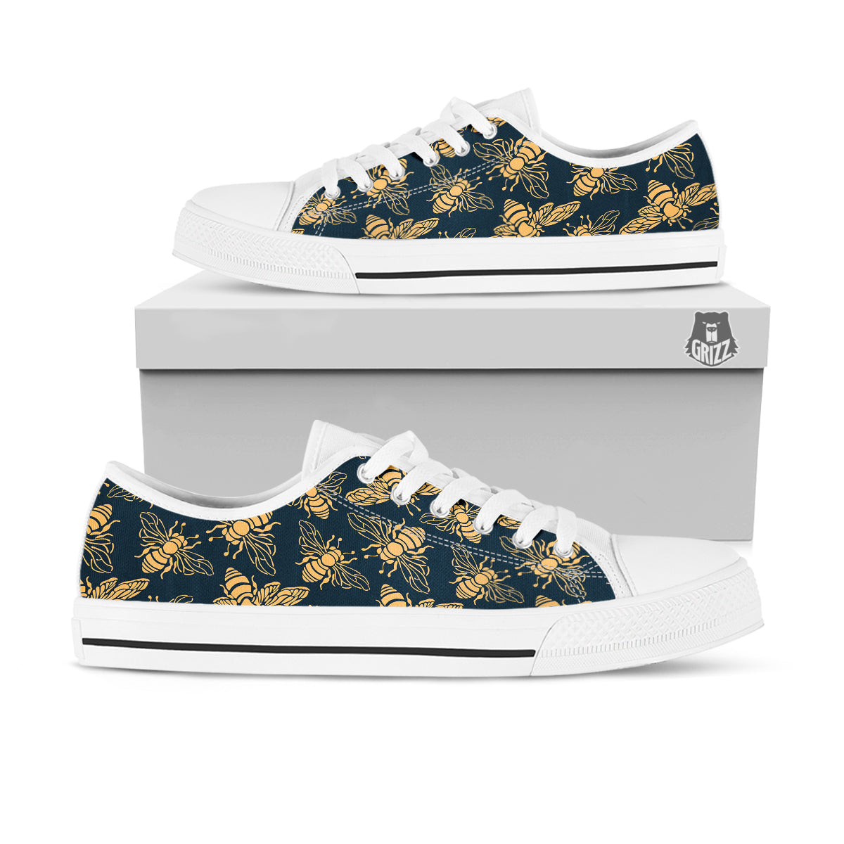 Bee Vintage Print Pattern White Low Top Shoes-grizzshop