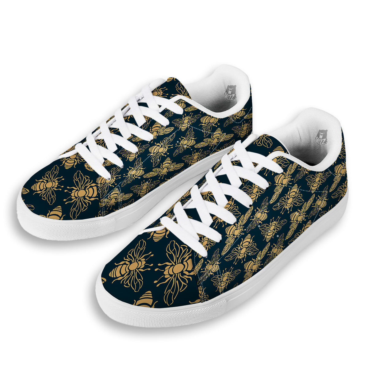 Bee Vintage Print Pattern White Low Top Sneakers-grizzshop