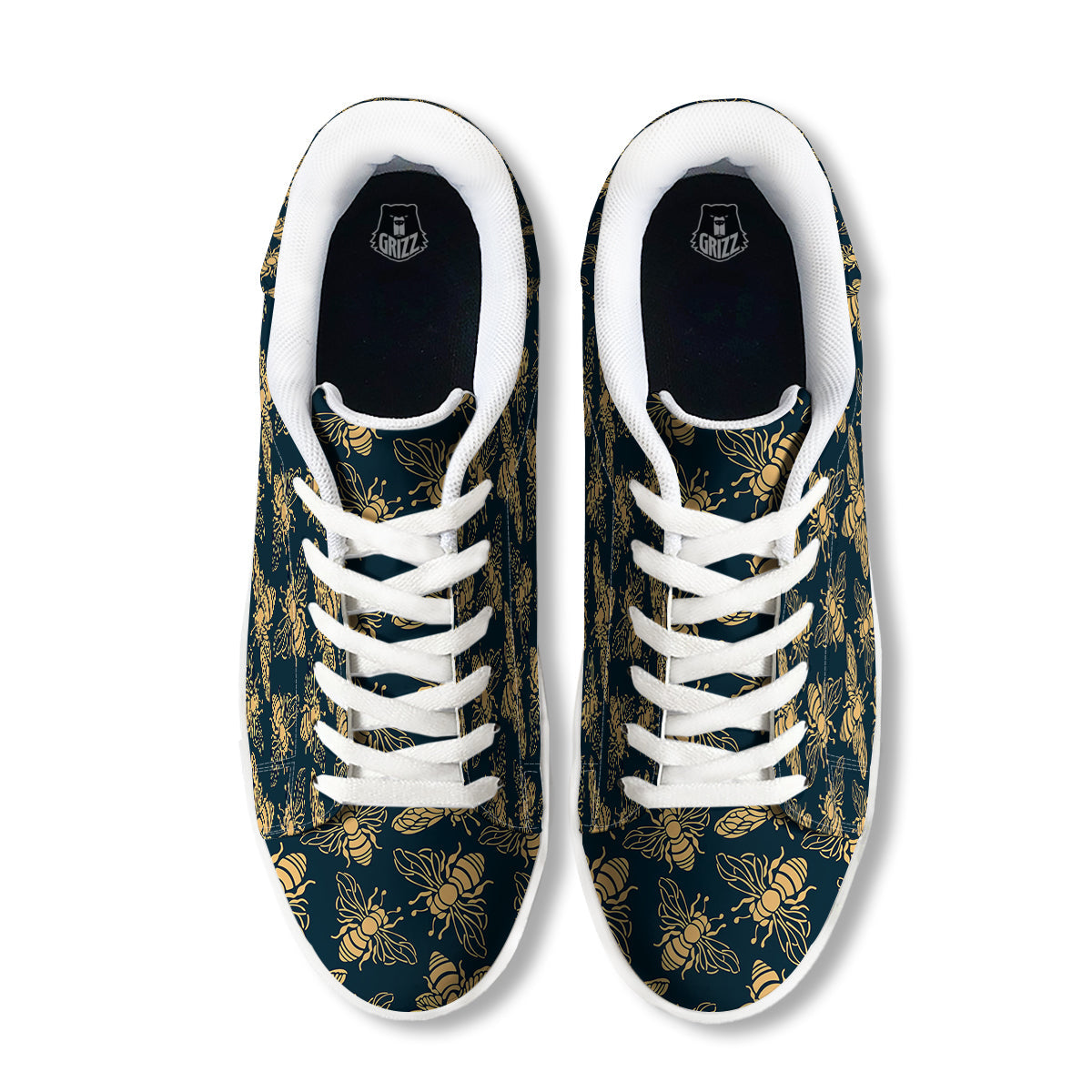 Bee Vintage Print Pattern White Low Top Sneakers-grizzshop