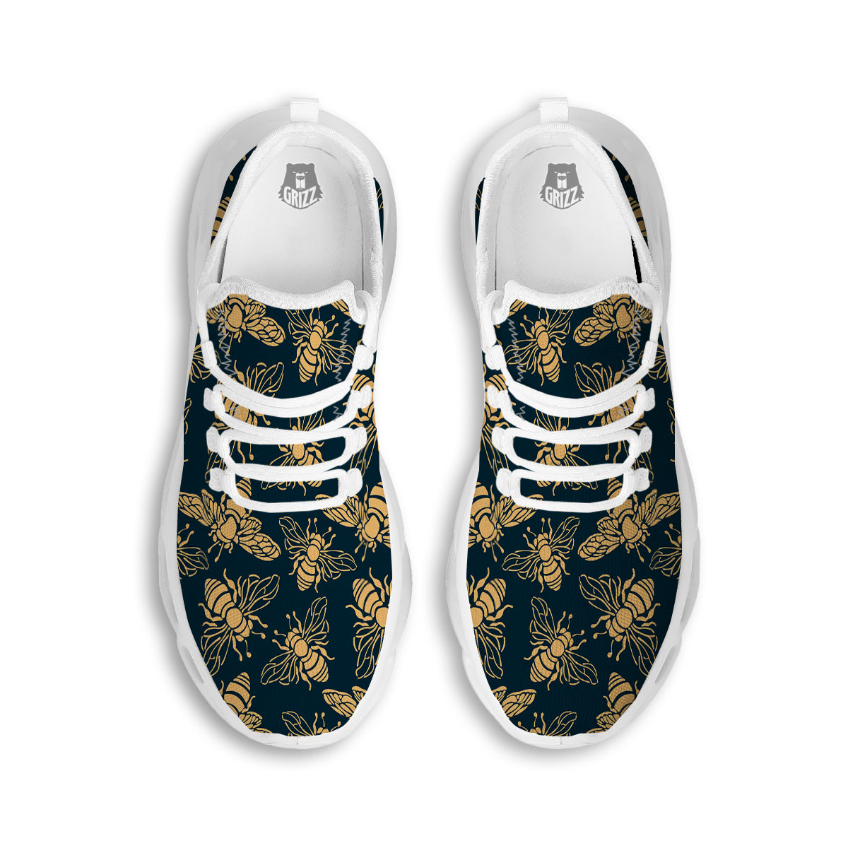 Bee Vintage Print Pattern White Running Shoes-grizzshop