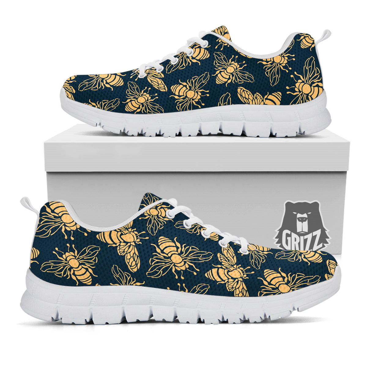 Bee Vintage Print Pattern White Sneaker-grizzshop