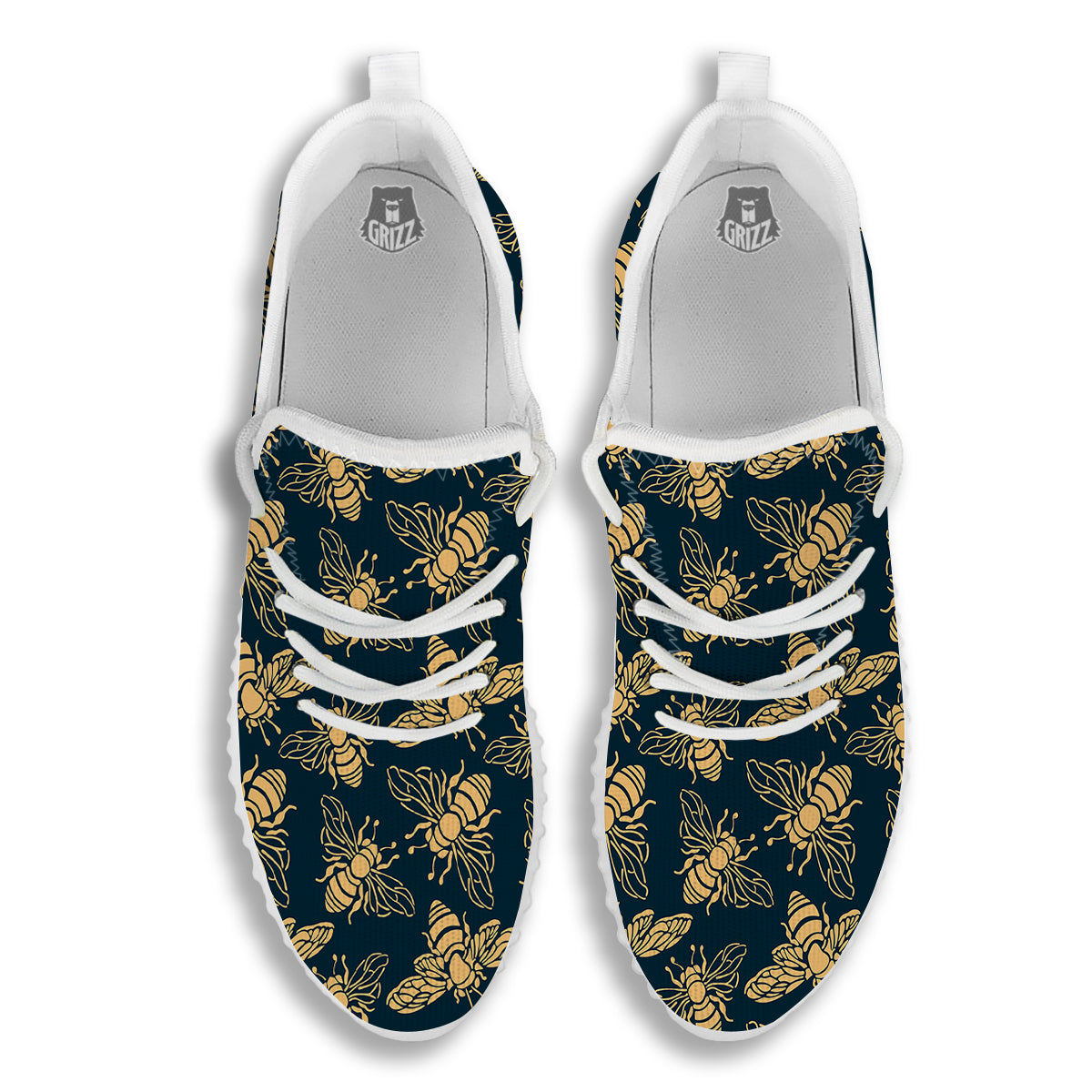 Bee Vintage Print Pattern White Walking Shoes-grizzshop