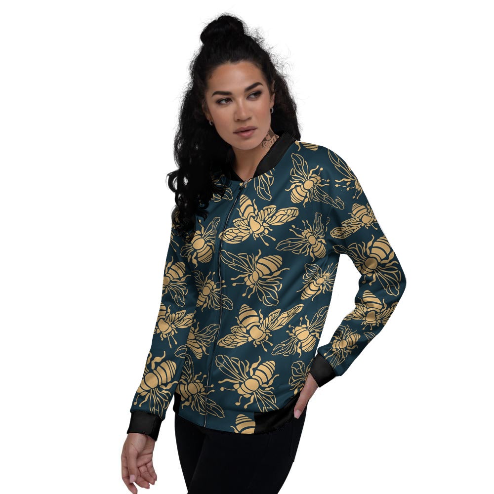 Bee Vintage Print Pattern Women's Bomber Jacket-grizzshop
