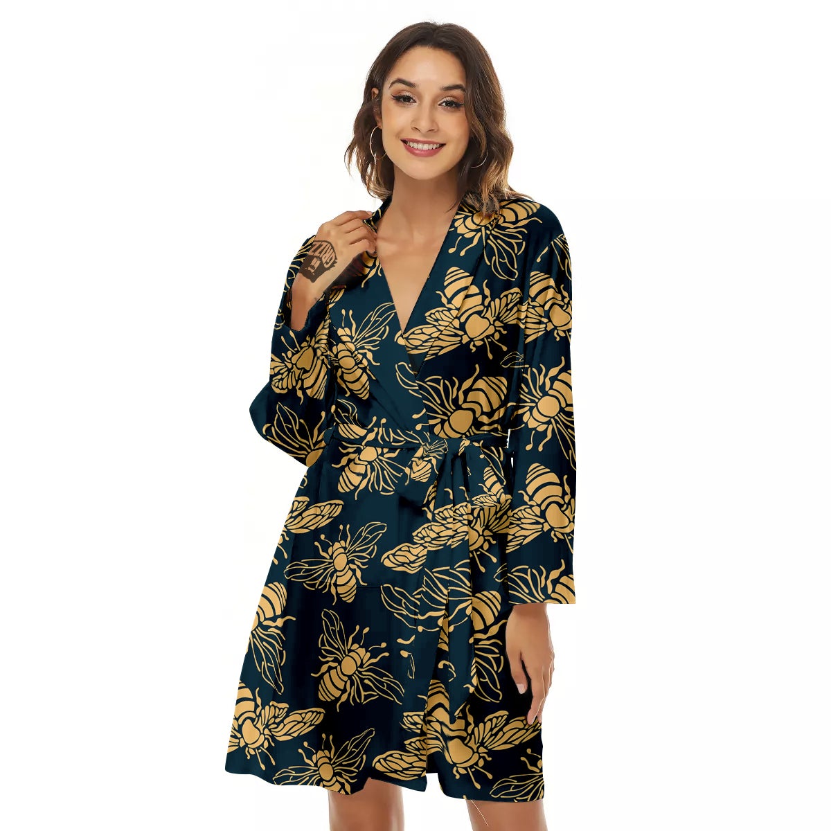 Bee Vintage Print Pattern Women's Robe-grizzshop