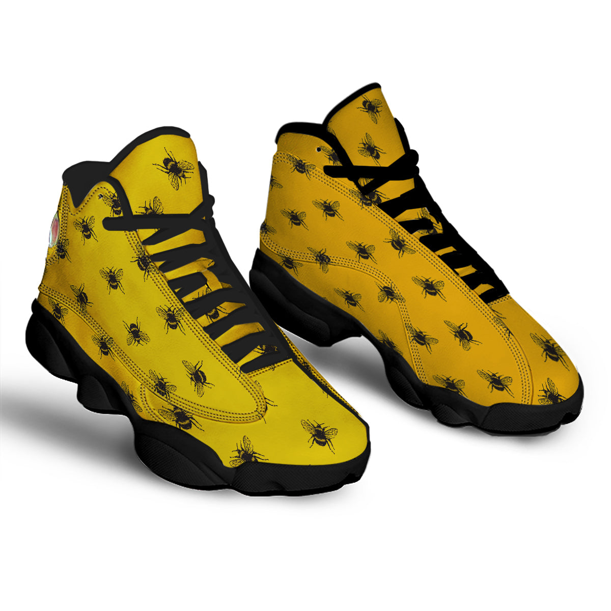 Bee Yellow Print Pattern Black Basketball Shoes-grizzshop