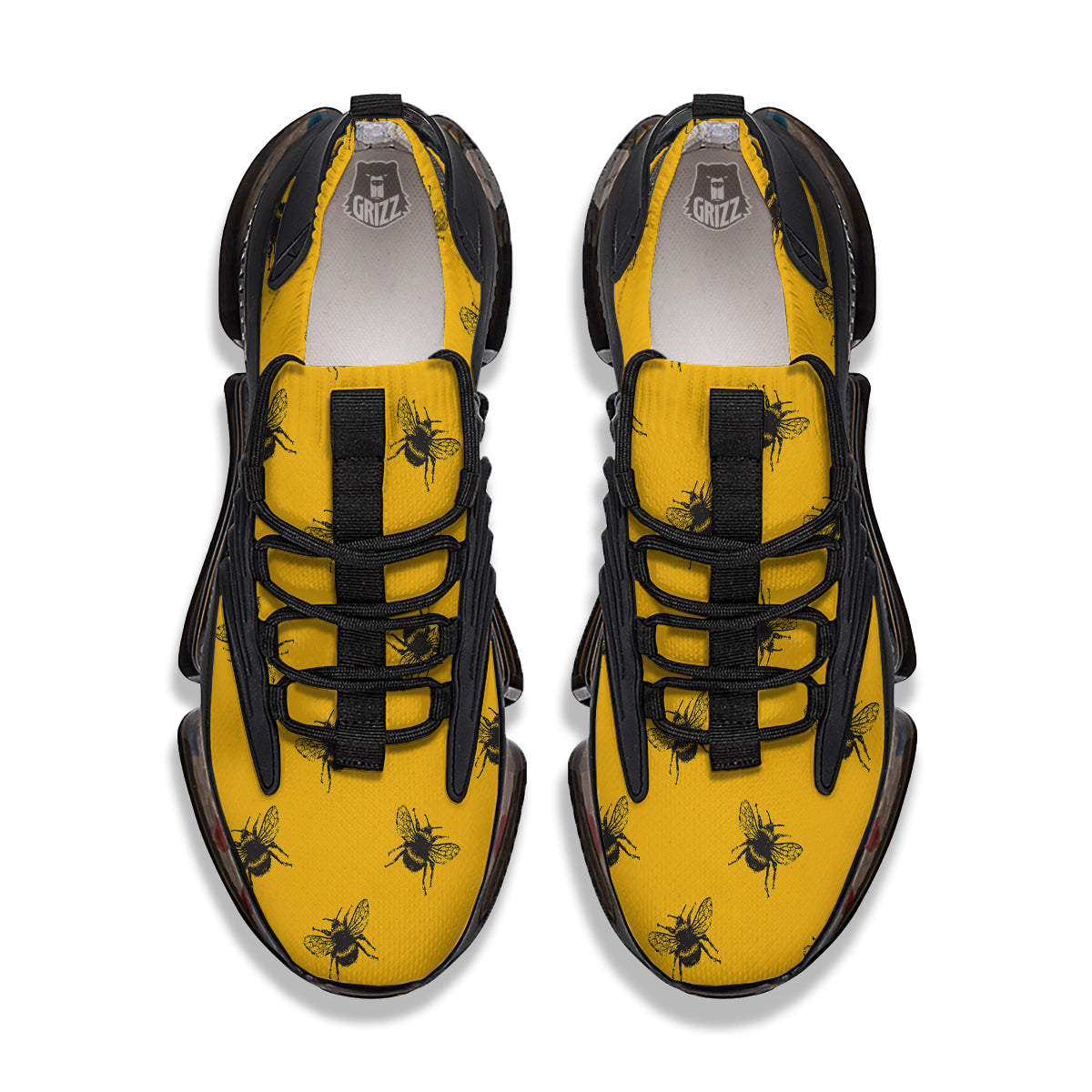 Bee Yellow Print Pattern Black Gym Shoes-grizzshop