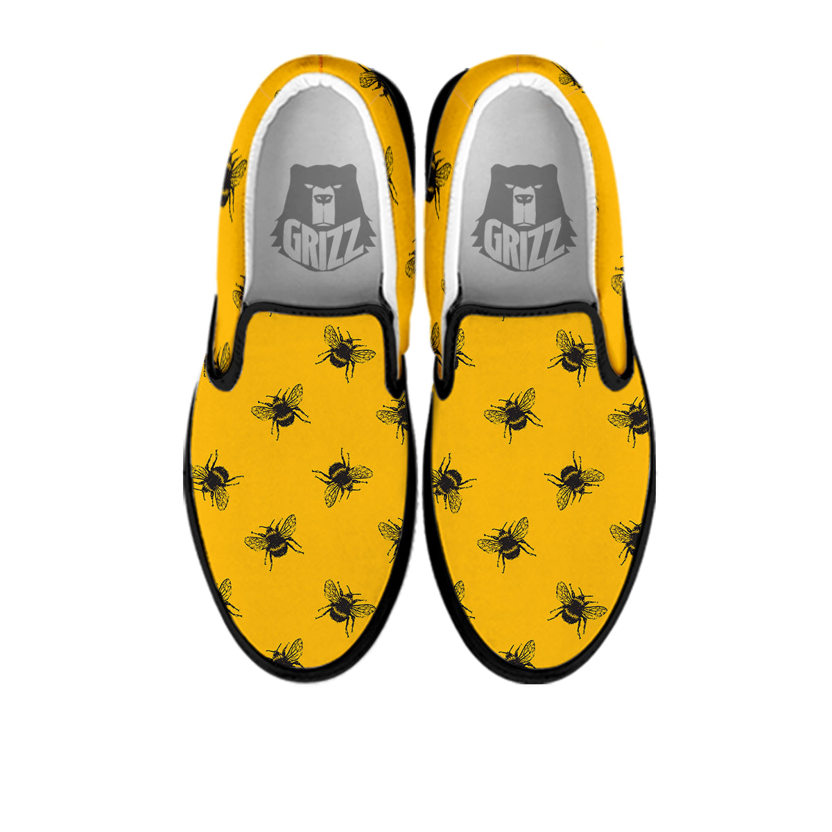 Bee Yellow Print Pattern Black Slip On Shoes-grizzshop