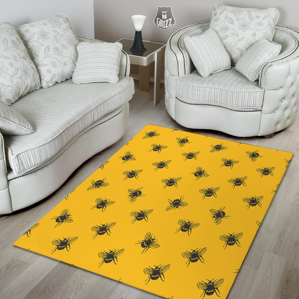 Bee Yellow Print Pattern Floor Mat-grizzshop
