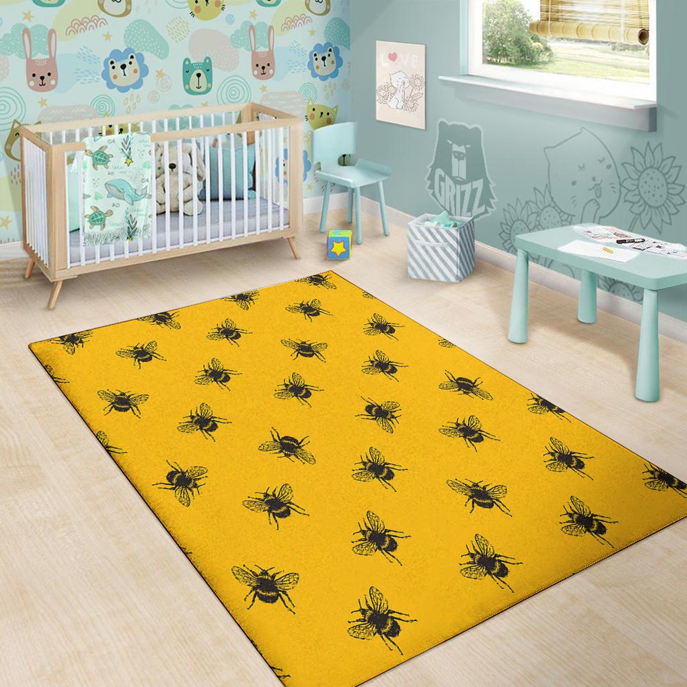 Bee Yellow Print Pattern Floor Mat-grizzshop