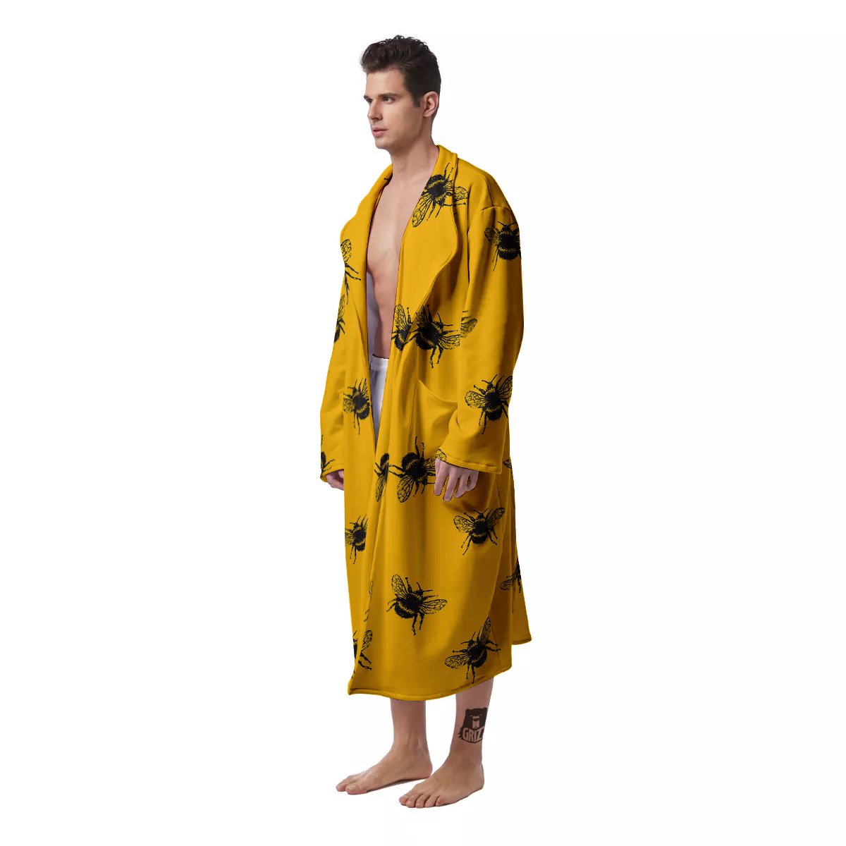 Bee Yellow Print Pattern Men's Robe-grizzshop
