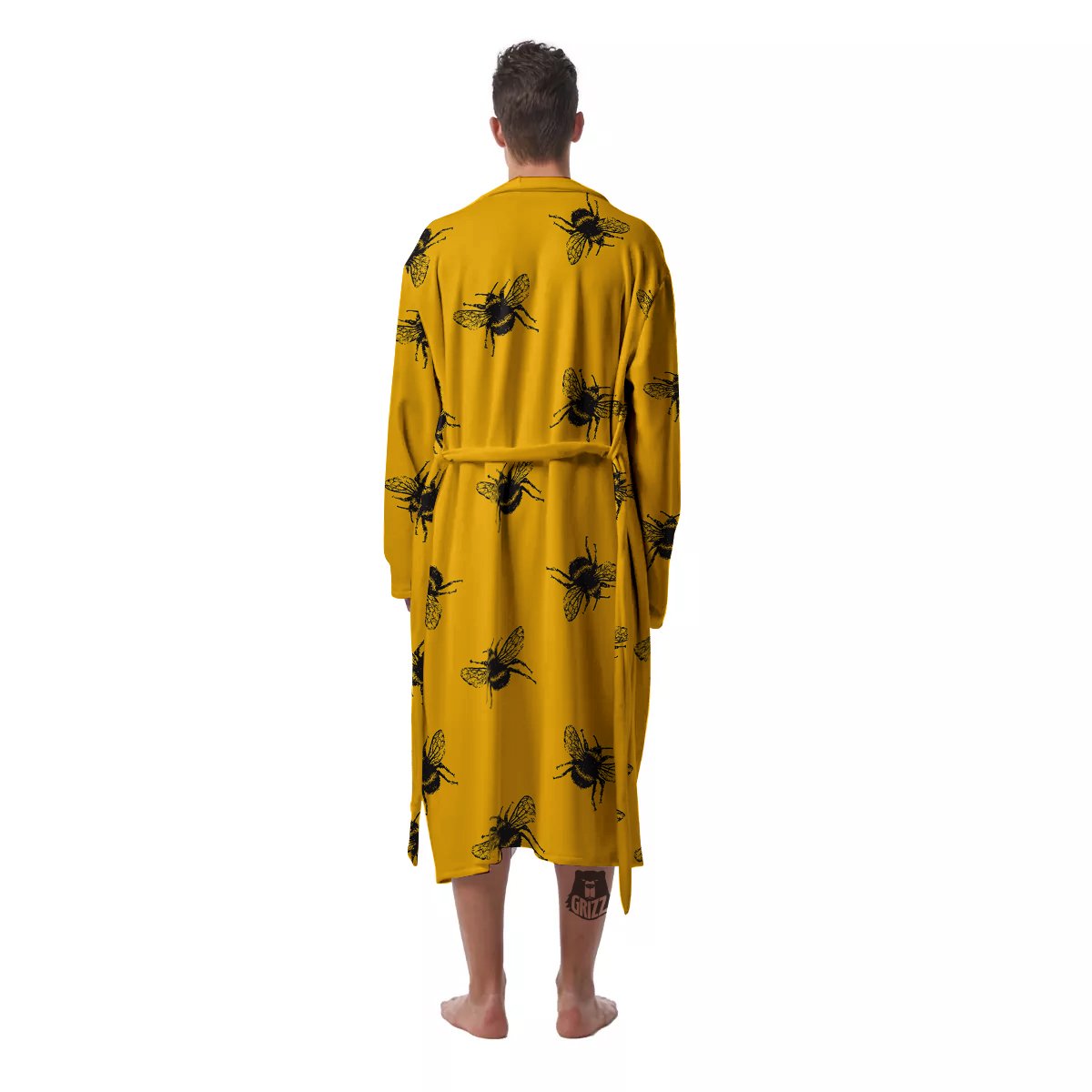 Bee Yellow Print Pattern Men's Robe-grizzshop