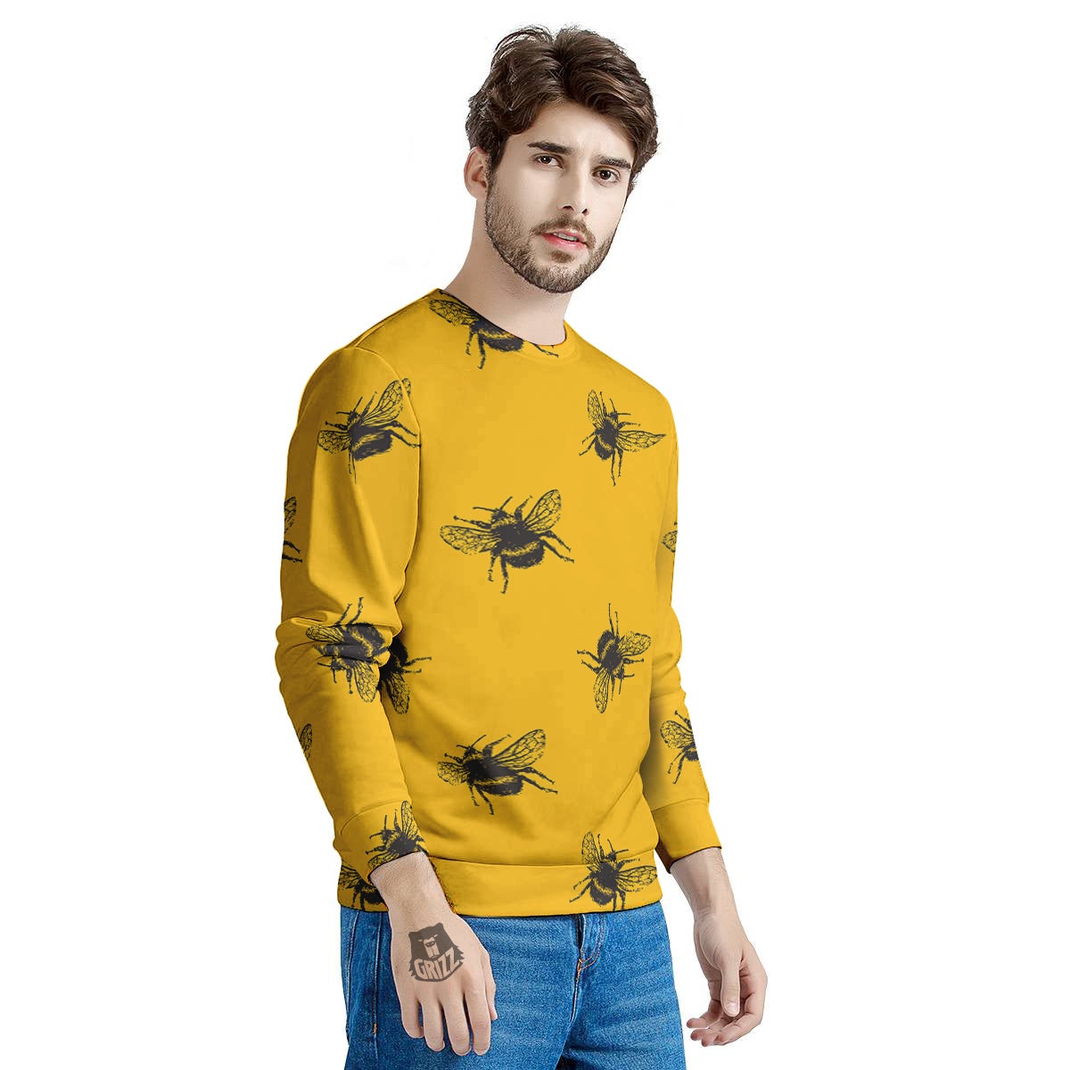 Bee Yellow Print Pattern Men's Sweatshirt-grizzshop