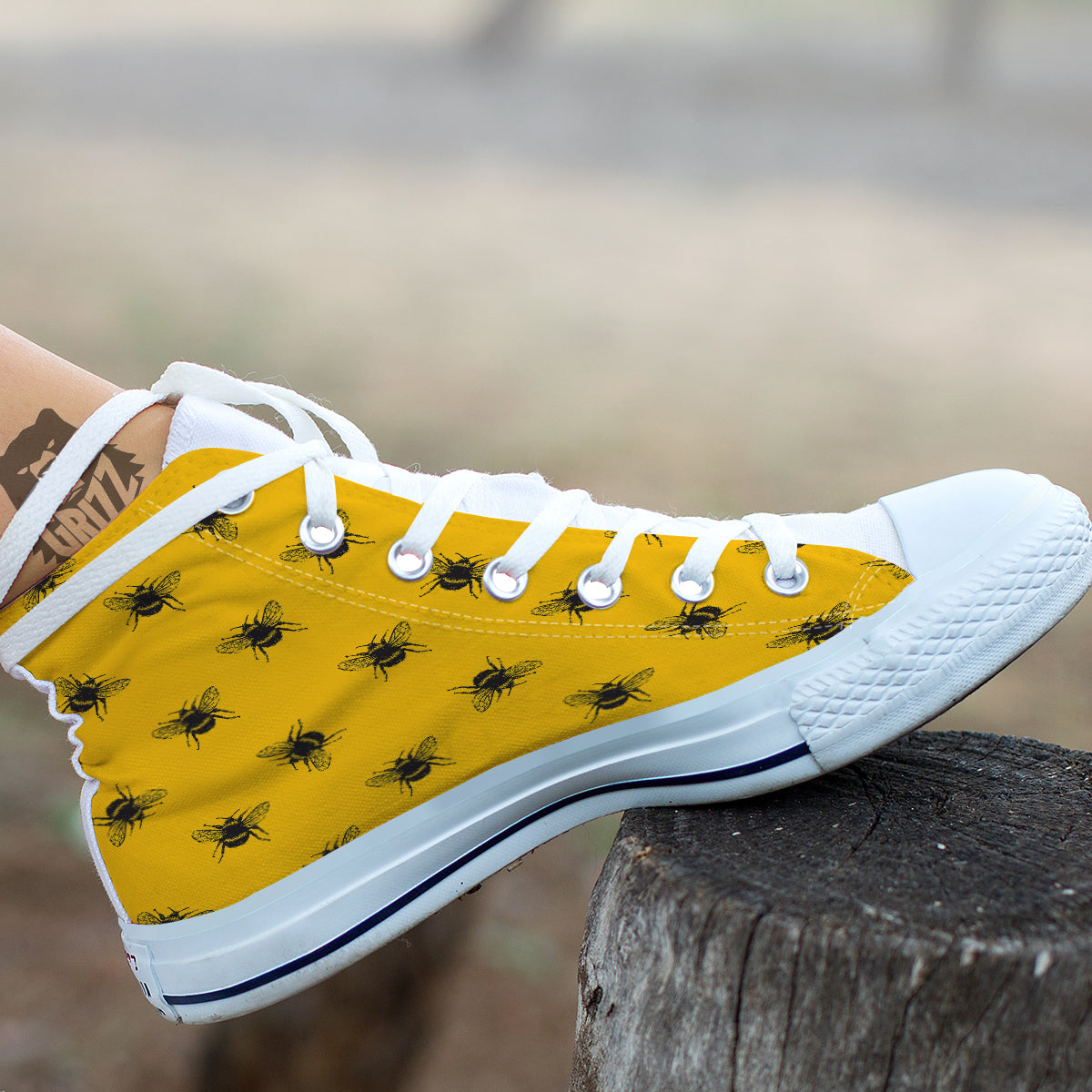 Bee Yellow Print Pattern White High Top Shoes-grizzshop