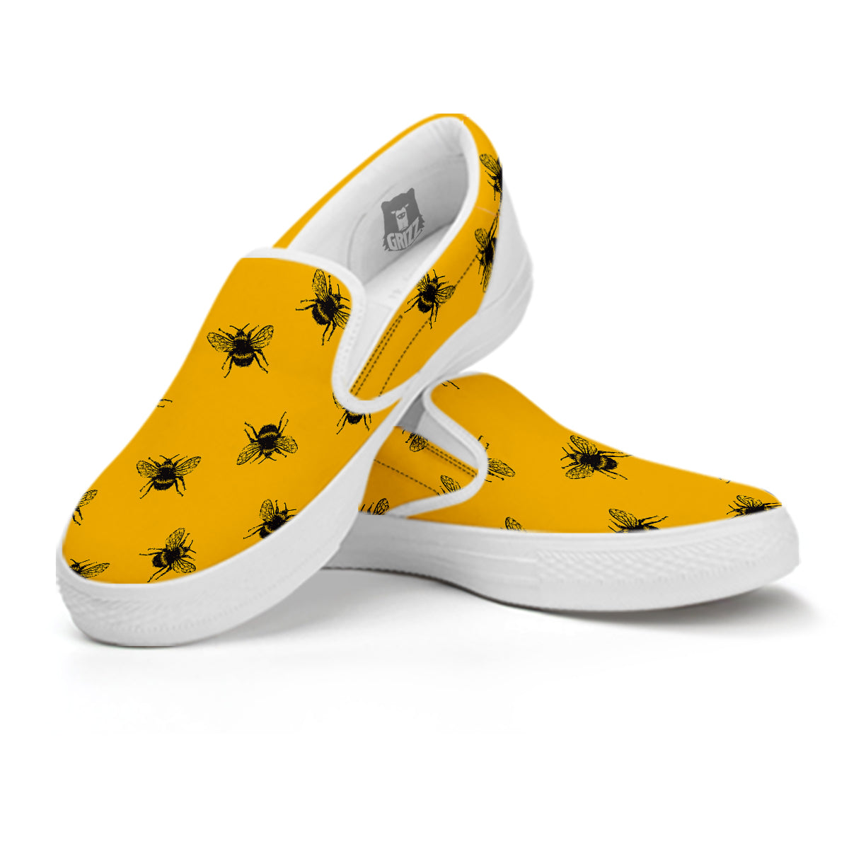 Bee Yellow Print Pattern White Slip On Shoes-grizzshop