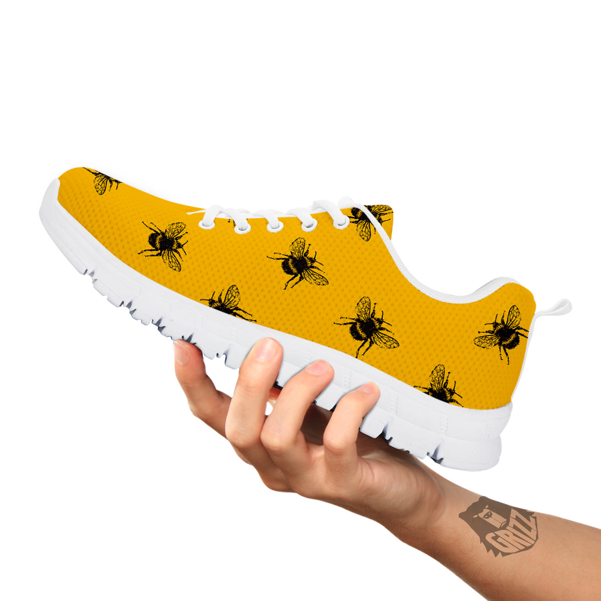 Bee Yellow Print Pattern White Sneaker-grizzshop