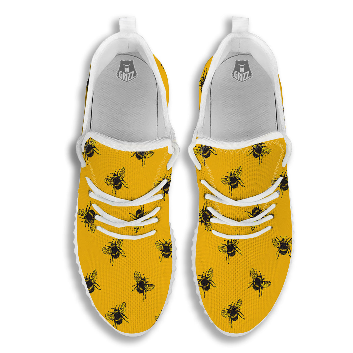 Bee Yellow Print Pattern White Walking Shoes-grizzshop