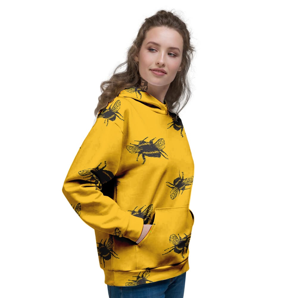 Bee Yellow Print Pattern Women's Hoodie-grizzshop