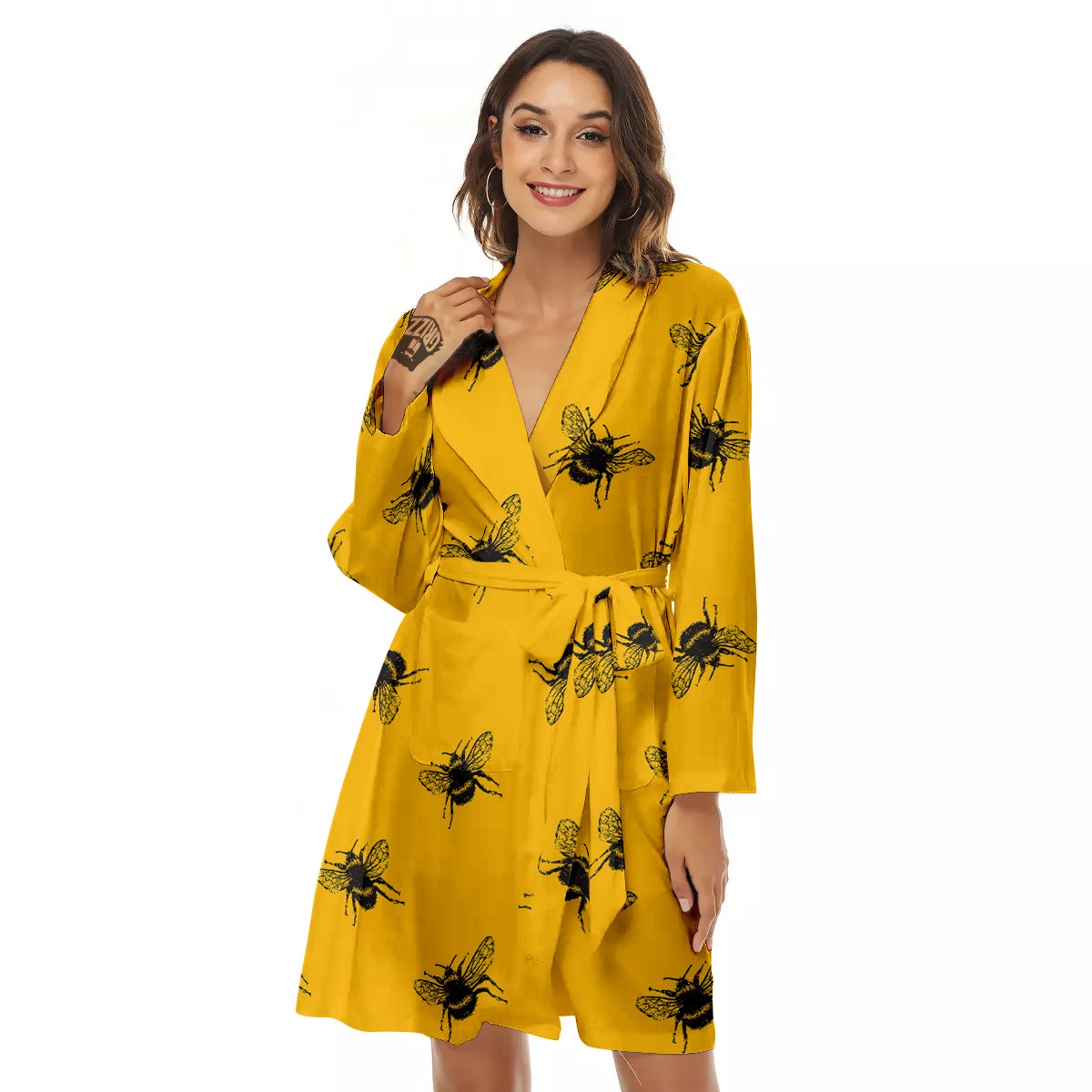 Bee Yellow Print Pattern Women's Robe-grizzshop
