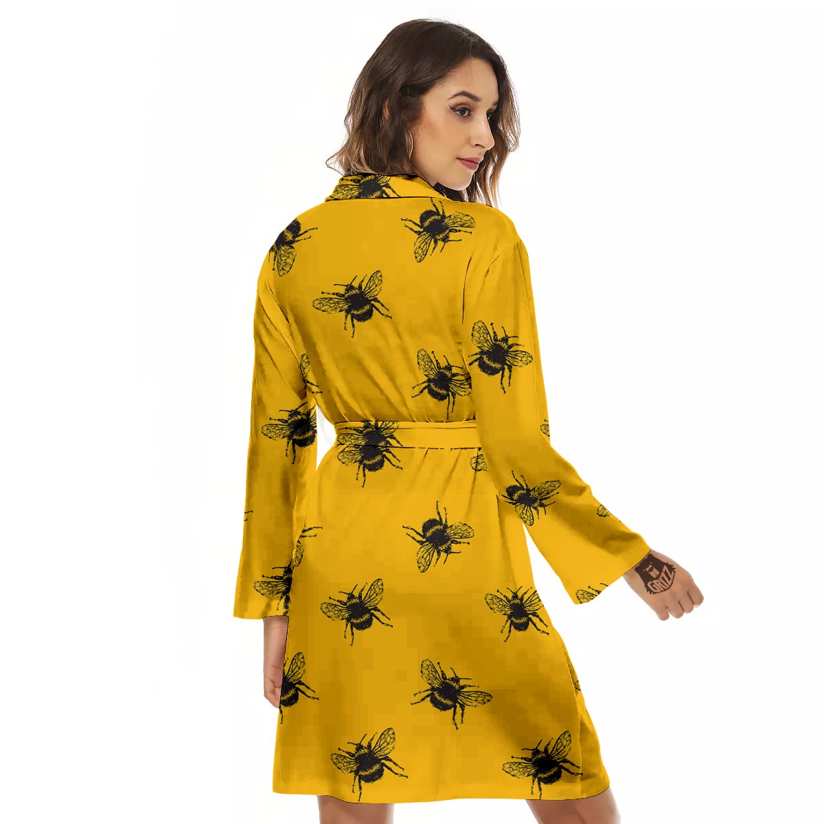 Bee Yellow Print Pattern Women's Robe-grizzshop