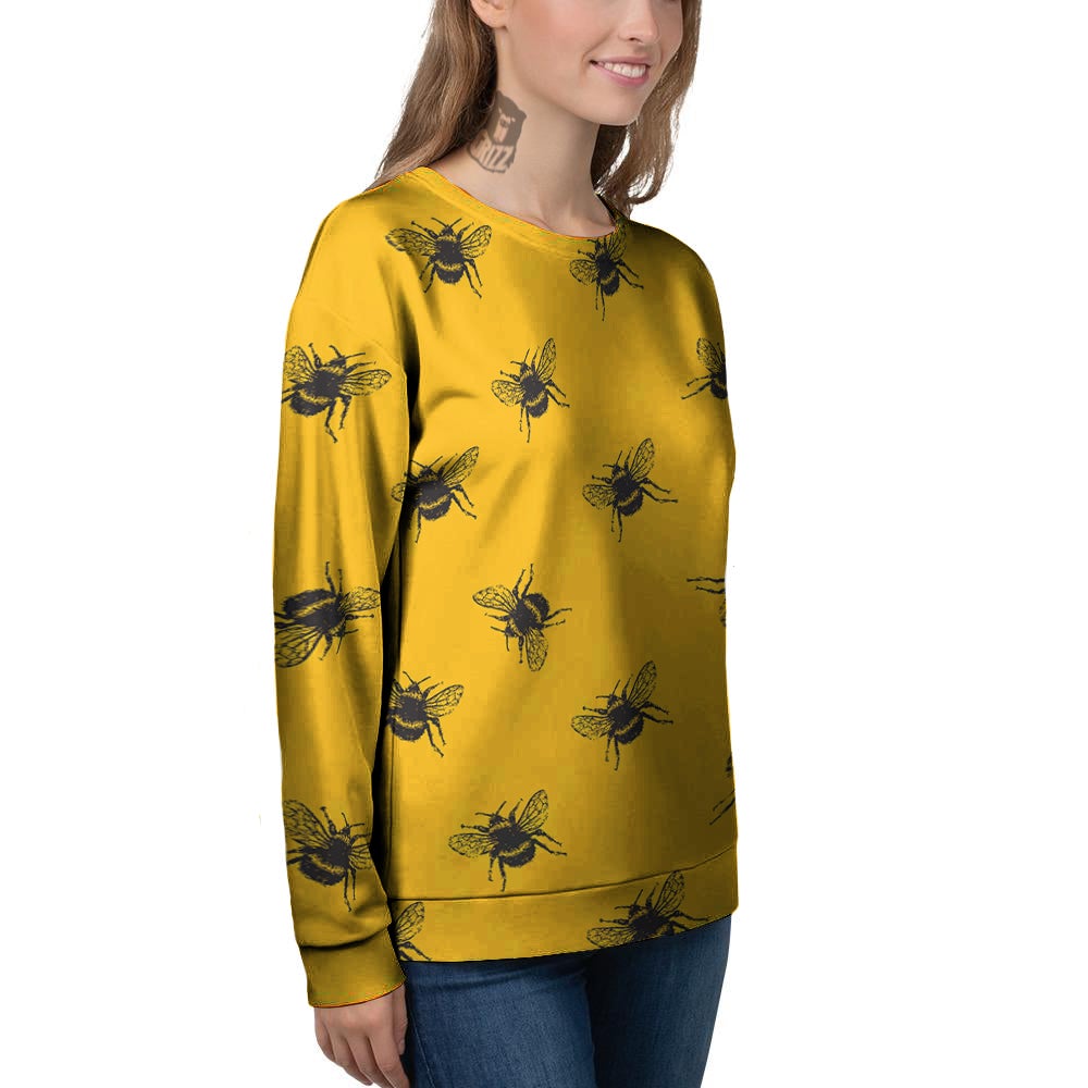 Bee Yellow Print Pattern Women's Sweatshirt-grizzshop