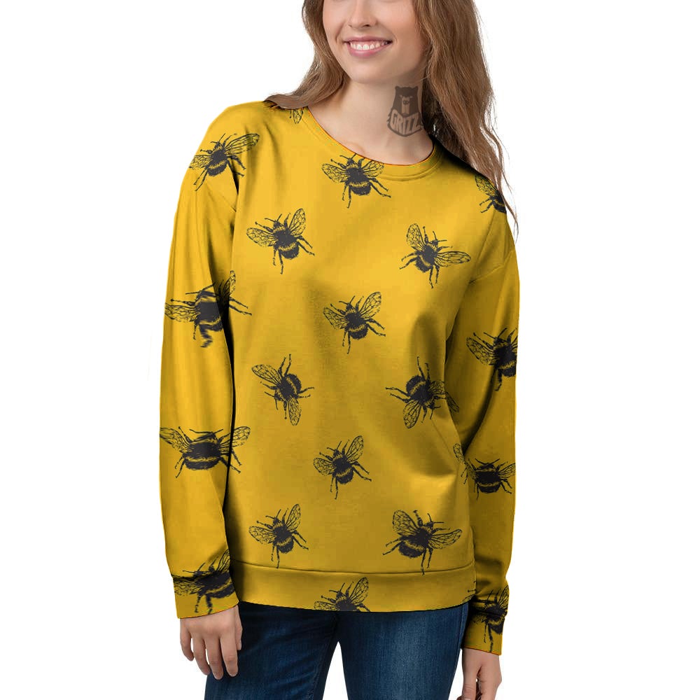 Bee Yellow Print Pattern Women's Sweatshirt-grizzshop