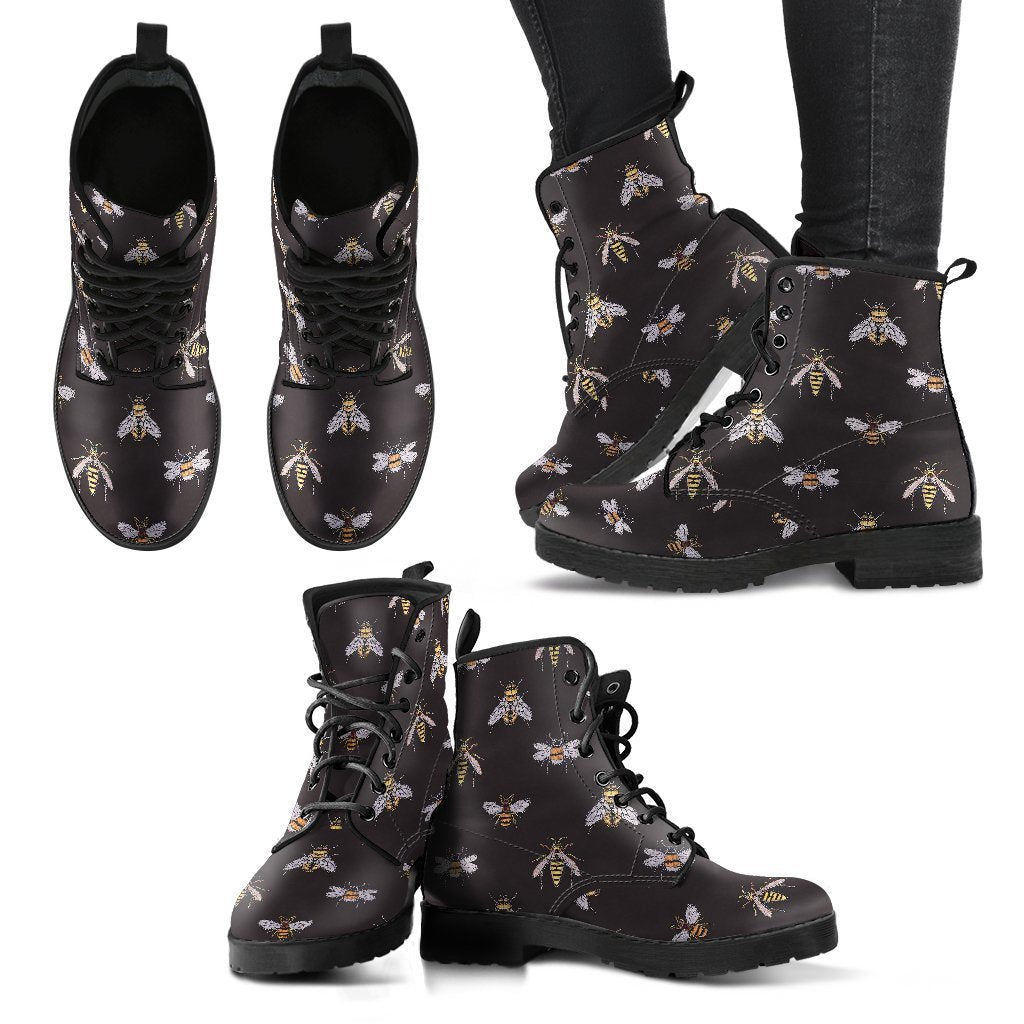 Bee Lovers Honey Gifts Pattern Print Men Women Leather Boots-grizzshop