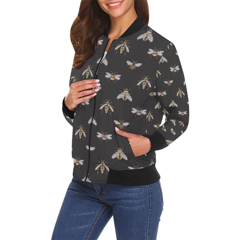 Bee Lovers Honey Gifts Pattern Print Women Casual Bomber Jacket-grizzshop