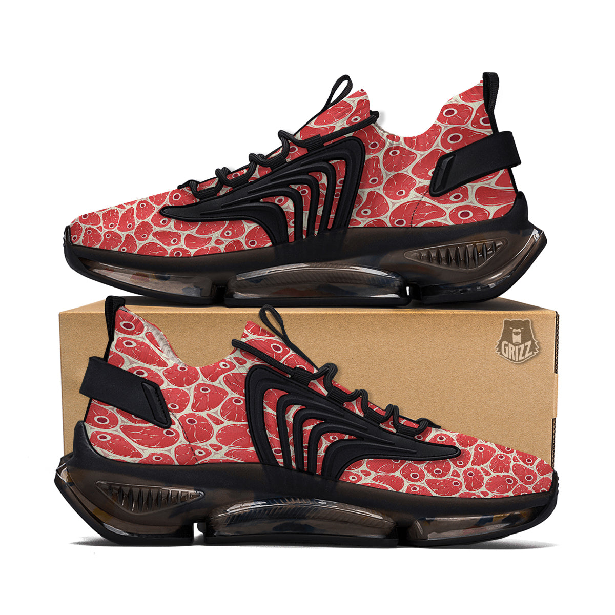 Beef Meat Print Pattern Black Gym Shoes-grizzshop