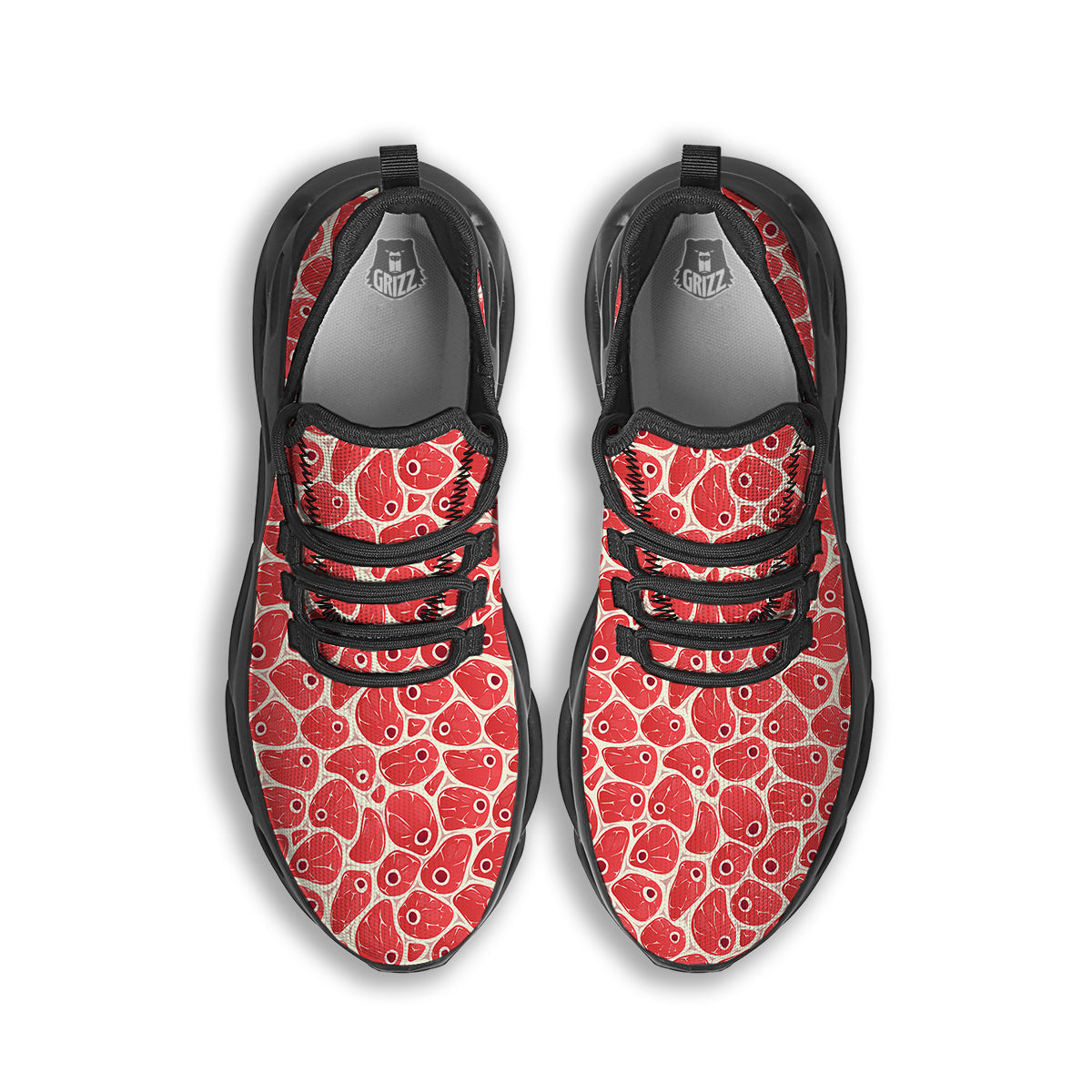 Beef Meat Print Pattern Black Running Shoes-grizzshop