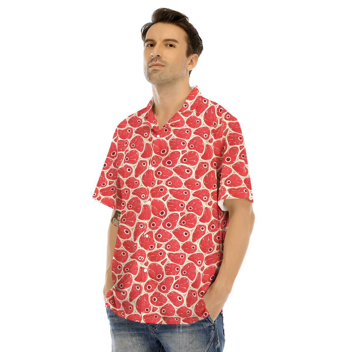 Beef Meat Print Pattern Men's Hawaiian Shirt-grizzshop