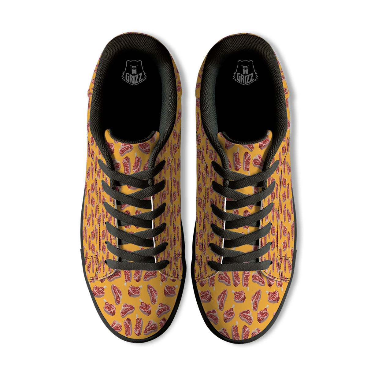Beef Meat Steak Print Pattern Black Low Top Sneakers-grizzshop