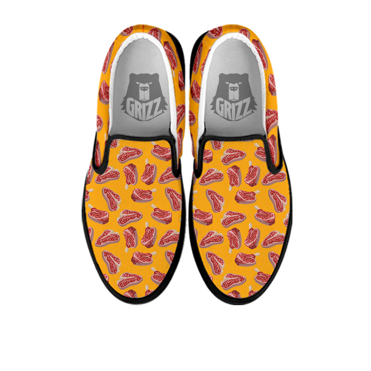 Beef Meat Steak Print Pattern Black Slip On Shoes-grizzshop