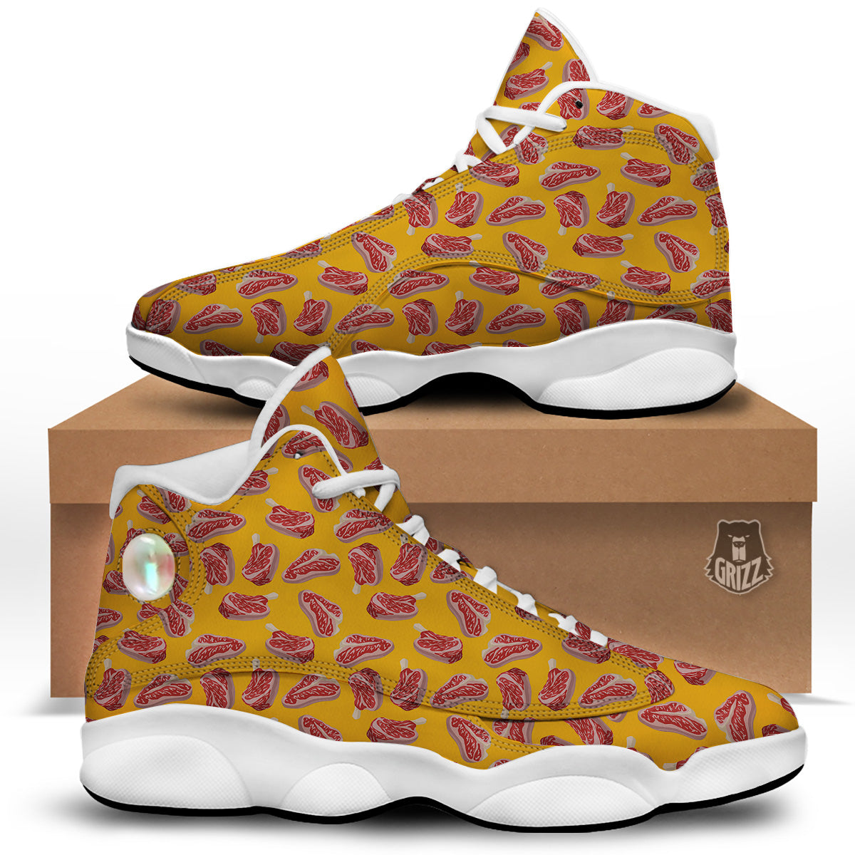 Beef Meat Steak Print Pattern White Basketball Shoes-grizzshop