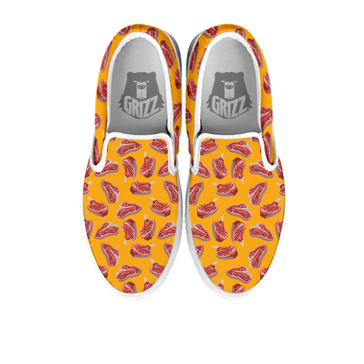 Beef Meat Steak Print Pattern White Slip On Shoes-grizzshop