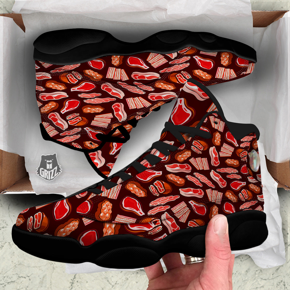 Beef Steaks Print Pattern Black Basketball Shoes-grizzshop