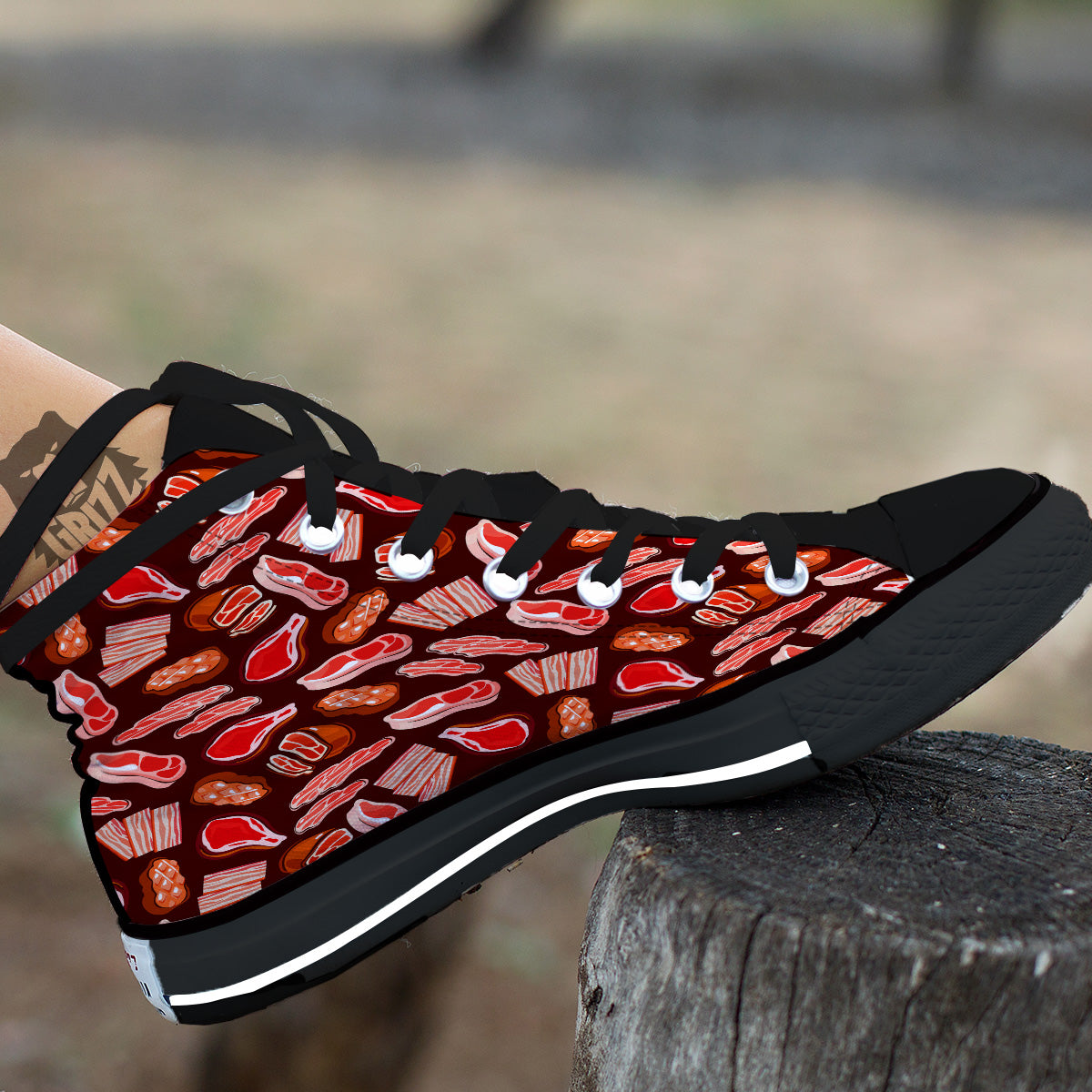 Beef Steaks Print Pattern Black High Top Shoes-grizzshop