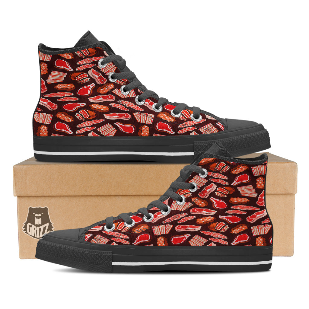 Beef Steaks Print Pattern Black High Top Shoes-grizzshop
