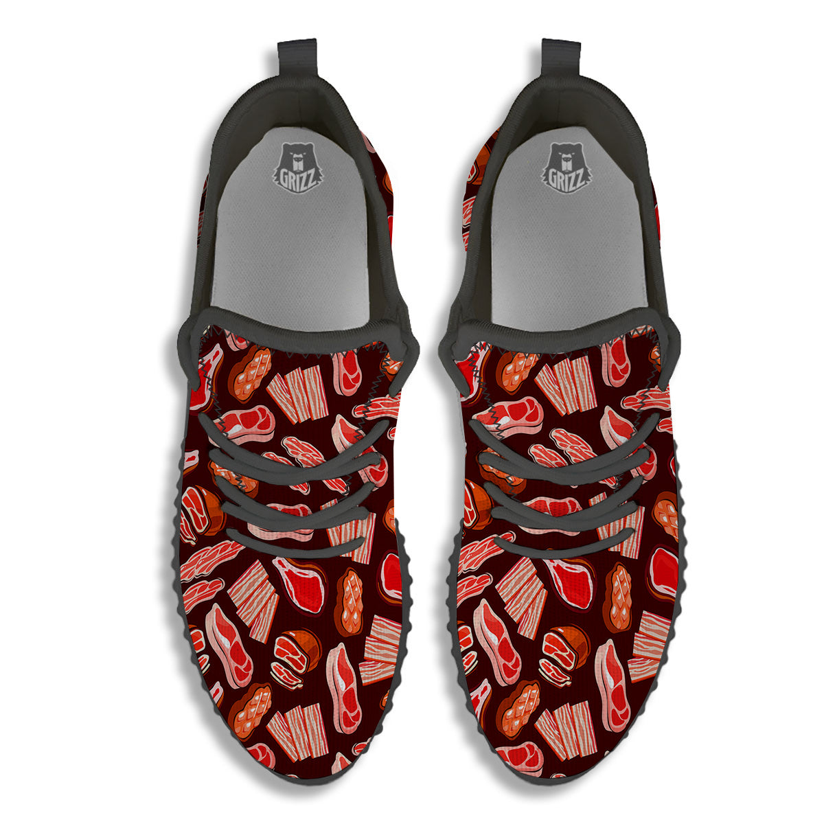 Beef Steaks Print Pattern Black Walking Shoes-grizzshop