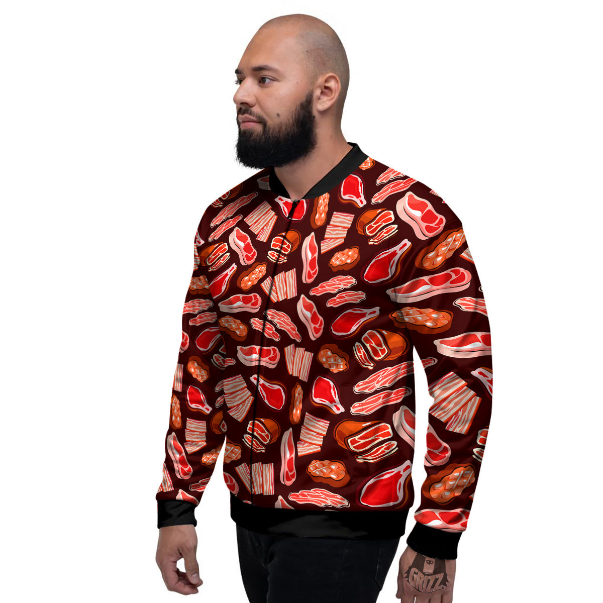 Beef Steaks Print Pattern Men's Bomber Jacket-grizzshop