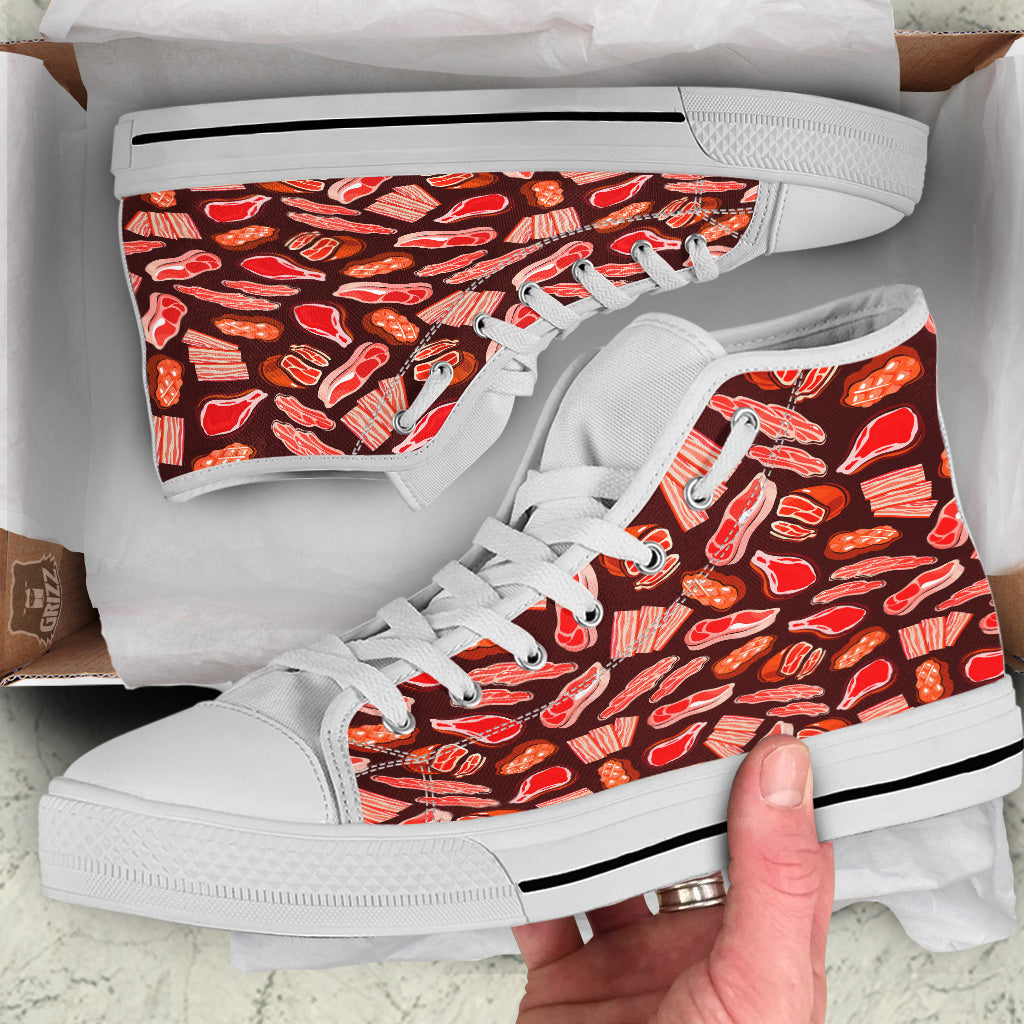Beef Steaks Print Pattern White High Top Shoes-grizzshop