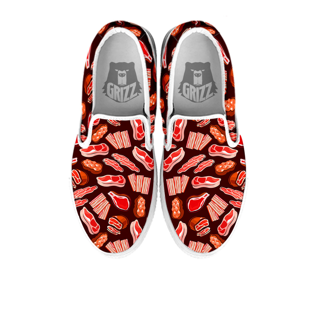 Beef Steaks Print Pattern White Slip On Shoes-grizzshop